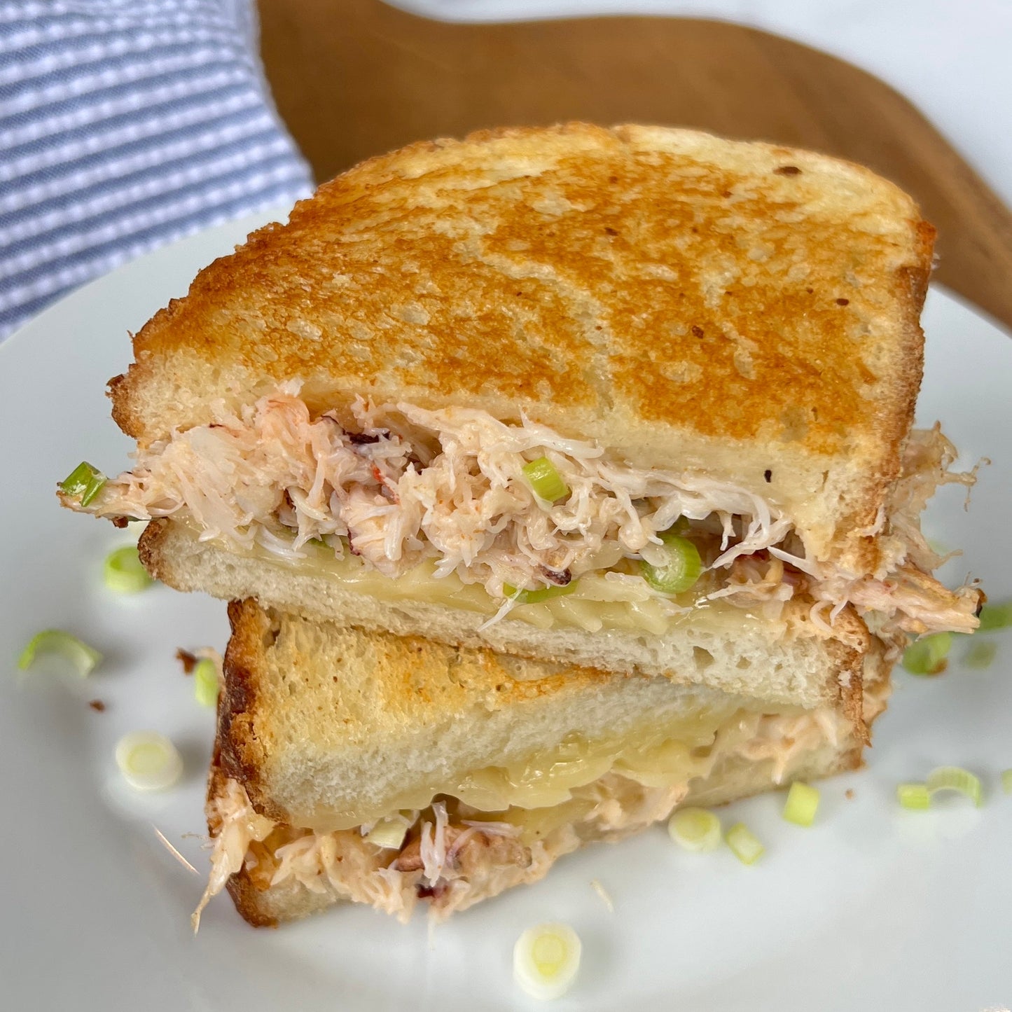 Grilled crab melt sandwich made with wild Alaskan Dungeness crab meat